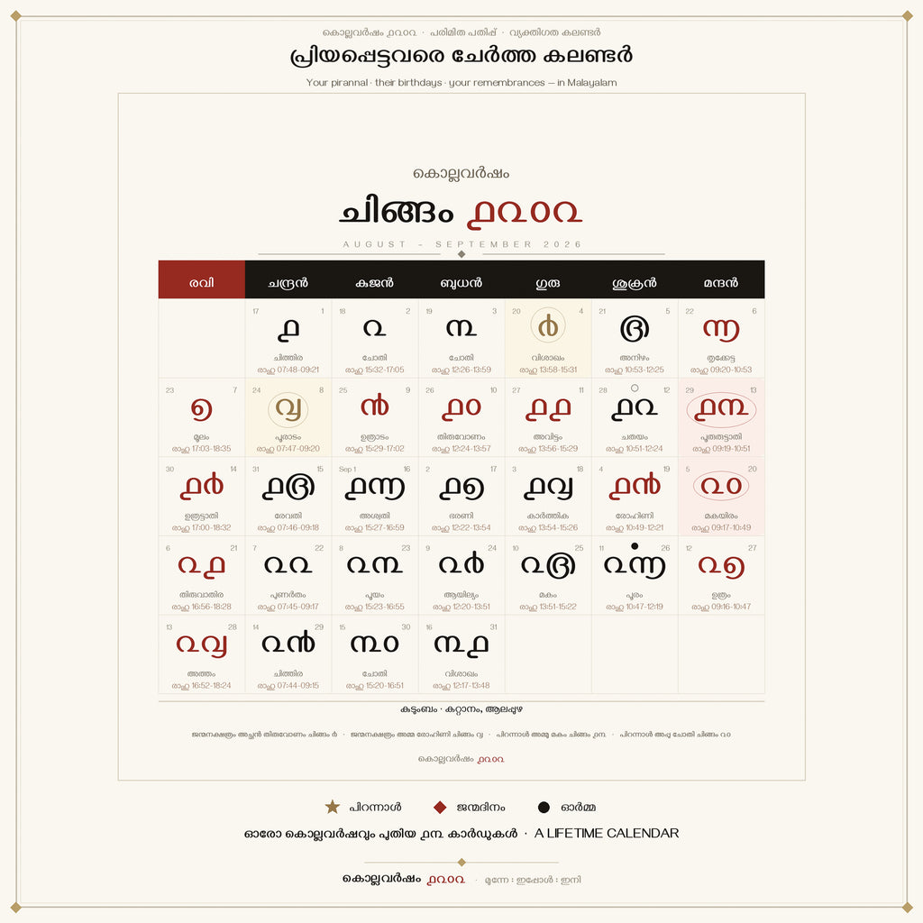 The Lifetime Calendar · Kollavarsham 1202 - Custom‑Made, Personalised Limited Edition of 13