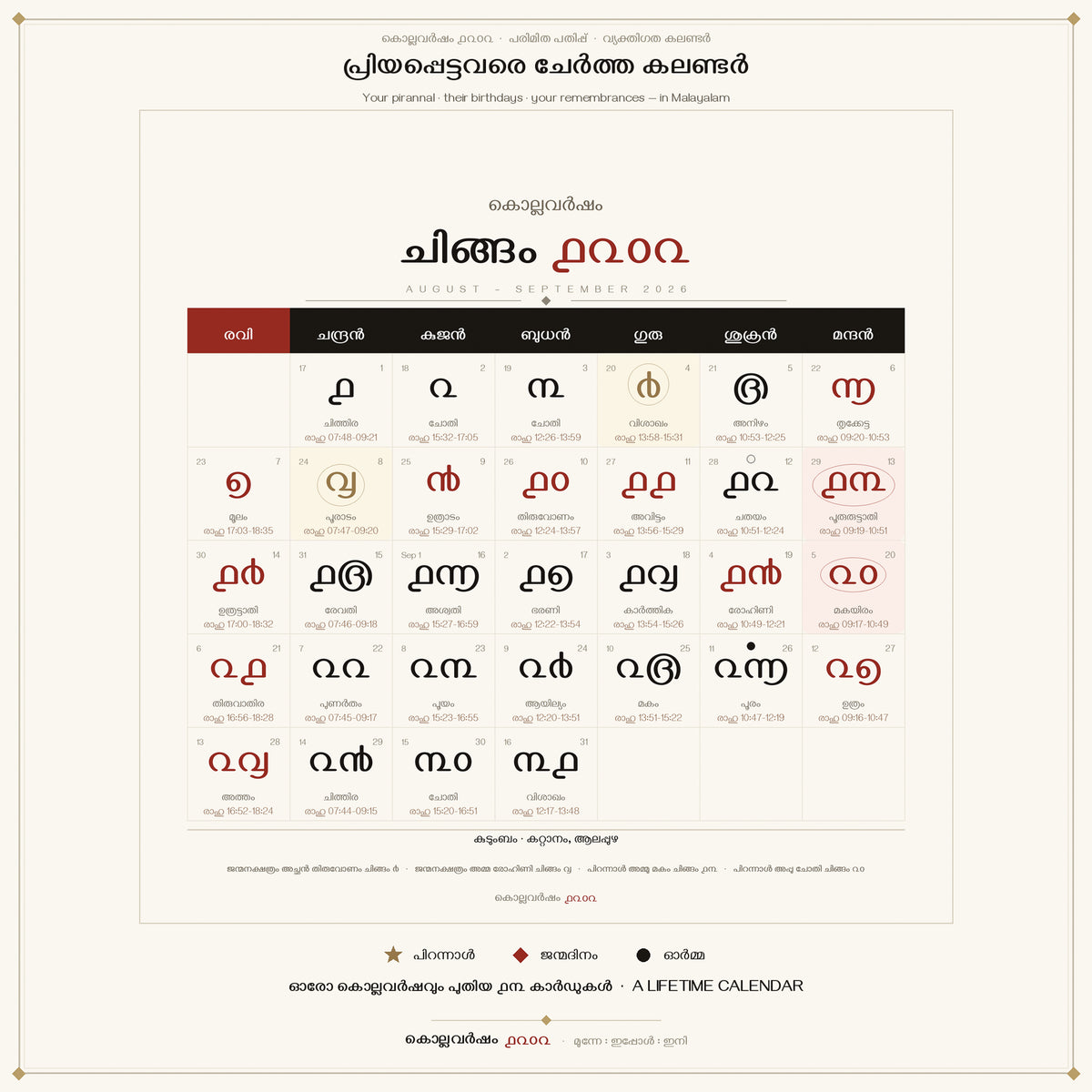 The Lifetime Calendar · Kollavarsham 1202 - Custom‑Made, Personalised Limited Edition of 13